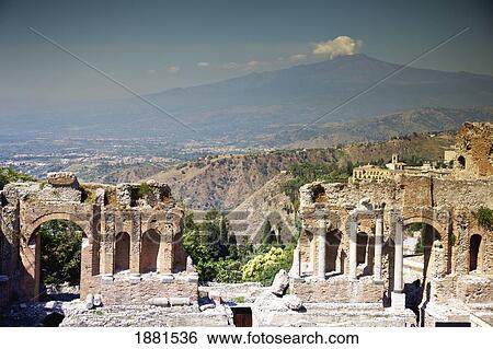 Stock Photograph - greek amphitheatre; taormino, sicily, italy. Fotosearch