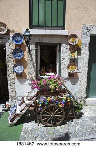 Stock Photo - handiwork displayed outside; lisbon, portugal. Fotosearch