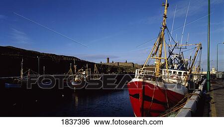 Stock Photograph - Isle Of Man, United Kingdom; Peel Harbour And Castle. Fotosearch