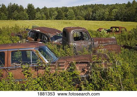 Stock Image - old abandoned cars; foster, quebec, canada. Fotosearch