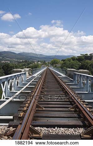 rail tracks on top of eiffel bridge; tui, spain View Large Photo Image Picture - rail tracks on top of eiffel bridge; tui, spain. Fotosearch