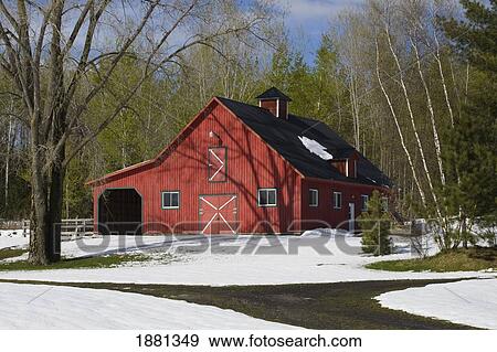 red barn in winter; iron hill, quebec, canada View Large Photo Image Stock Photo - red barn in winter; iron hill, quebec, canada. Fotosearch