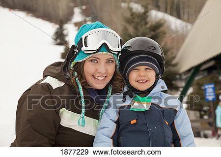 red deer, alberta, canada; a mother with her young son at a ski area View Large Photo Image Stock Photo - red deer, alberta, canada; a mother with her young son at a ski area. Fotosearch
