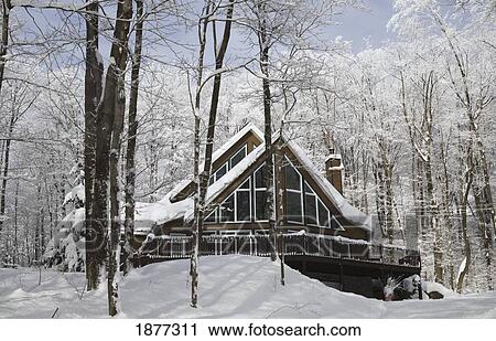 Stock Image - shefford, quebec, canada; a house covered in snow in the winter. Fotosearch