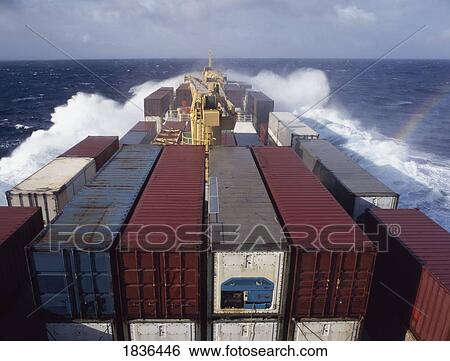 Stock Photograph - Shipping, Container Ship In Storm. Fotosearch