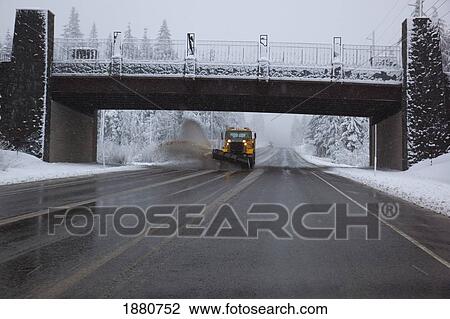 Stock Image - spring snow at timberline on mount hood with a snowplow on the road; oregon, united states of america. Fotosearch