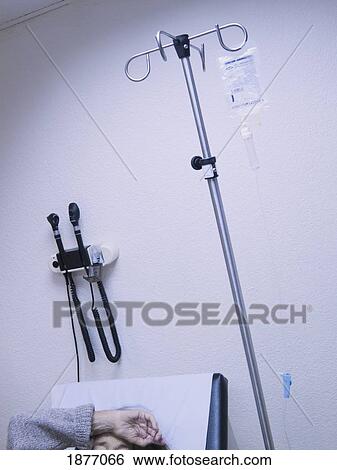 Stock Photograph - torremolinos, malaga, andalusia, spain; outpatient in a clinic emergency room receiving antibiotic intravenous drip. Fotosearch