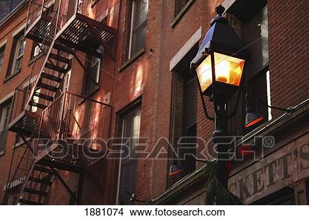 Picture - view of fire escape on a building; manhattan, new york, united states of america. Fotosearch