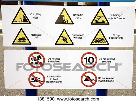 warning signs posted along the coast; sidmouth, devon, england View Large Photo Image Stock Image - warning signs posted along the coast; sidmouth, devon, england. Fotosearch