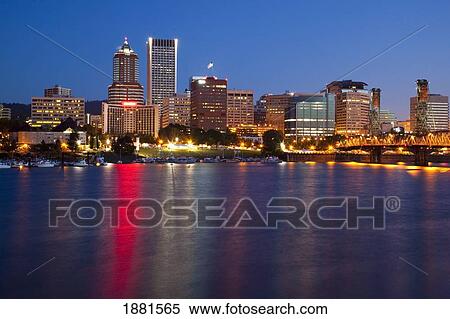 Stock Photography - willamette river and portland waterfront; portland, oregon, united states of america. Fotosearch
