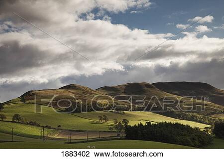 A Landscape With Rolling Hills And Powerlines And Clouds Overhead; Scottish Borders, Scotland View Large Photo Image Stock Image - A Landscape With Rolling Hills And Powerlines And Clouds Overhead; Scottish Borders, Scotland. Fotosearch