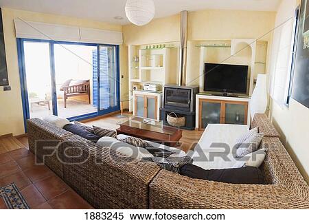 Stock Photography - A Living Room In A House; Tarifa, Cadiz, Andalusia, Spain. Fotosearch