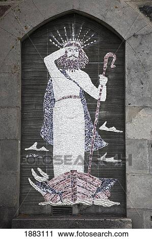 Depiction Of Jesus Christ Made Of Tile On The Wall; St. Barrs, Isle Of Barra, Scotland View Large Photo Image Stock Image - Depiction Of Jesus Christ Made Of Tile On The Wall; St. Barrs, Isle Of Barra, Scotland. Fotosearch