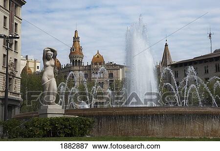 Stock Photo - Fuenta De Plaza Catalunya; Barcelona, Spain. Fotosearch