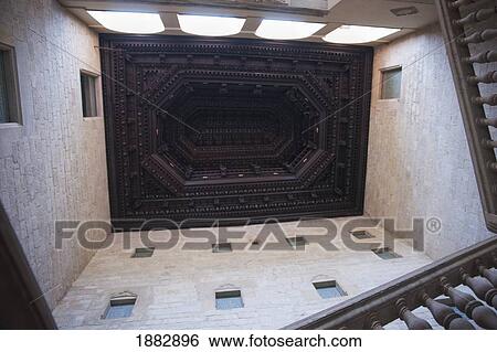 Stock Photograph - Wooden Coffered Ceiling In Viceroy's Palace; Barcelona, Spain. Fotosearch