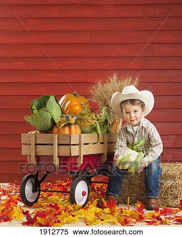 a boy dressed as a farmer with a wagon full of produce; three hills, alberta, canada View Large Photo Image Stock Photography - a boy dressed as a farmer with a wagon full of produce; three hills, alberta, canada. Fotosearch