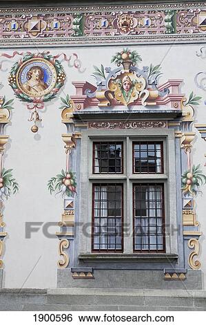 a colorful painted wall framing a window; lindau, germany View Large Photo Image Stock Photograph - a colorful painted wall framing a window; lindau, germany. Fotosearch