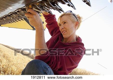a woman works on her farm equipment; three hills, alberta, canada View Large Photo Image Stock Image - a woman works on her farm equipment; three hills, alberta, canada. Fotosearch