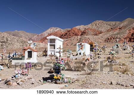 Stock Image - cemetery in the colorful hills; jujuy, argentina. Fotosearch