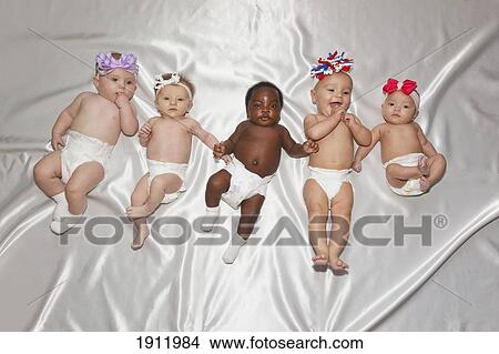 five babies wearing diapers lined up laying on their backs; portland, ontario, canada View Large Photo Image Picture - five babies wearing diapers lined up laying on their backs; portland, ontario, canada. Fotosearch