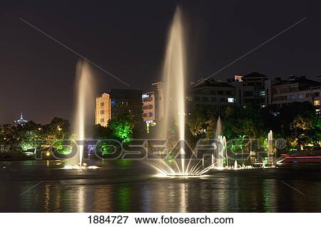 Stock Photo - guilin lights at night with dancing fountains; guilin, guangxi, china. Fotosearch