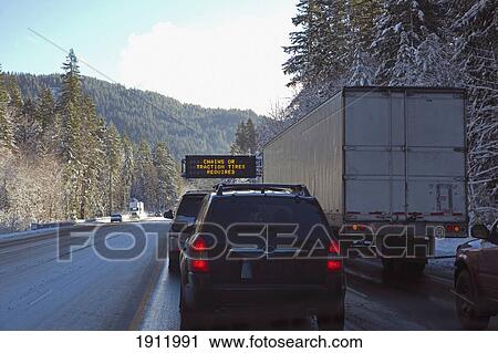 heavy traffic after a snow storm on mount hood; oregon, united states of america View Large Photo Image Stock Image - heavy traffic after a snow storm on mount hood; oregon, united states of america. Fotosearch