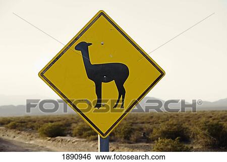 Stock Photograph - llama crossing road sign; salta, argentina. Fotosearch