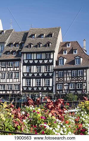 medieval timber style buildings with flowers in the foreground; strasbourg, france View Large Photo Image Stock Image - medieval timber style buildings with flowers in the foreground; strasbourg, france. Fotosearch