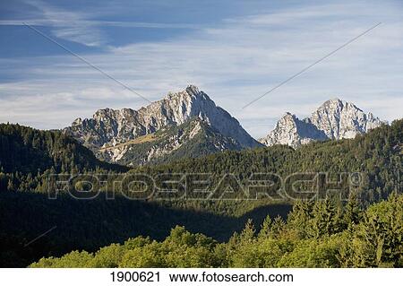 mountain peaks with hilly forests; fussen, germany View Large Photo Image Stock Image - mountain peaks with hilly forests; fussen, germany. Fotosearch