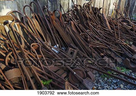old, rusted metal pieces leaning on the exterior wall of a building; beamish, durham, england View Large Photo Image Stock Image - old, rusted metal pieces leaning on the exterior wall of a building; beamish, durham, england. Fotosearch