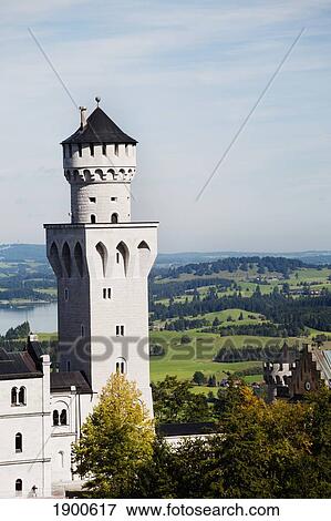turret of a bavarian castle with fields and a lake in the background; fussen, germany View Large Photo Image Stock Photo - turret of a bavarian castle with fields and a lake in the background; fussen, germany. Fotosearch