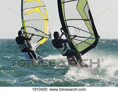 Stock Image - windsurfing; tarifa, cadiz, andalusia, spain. Fotosearch