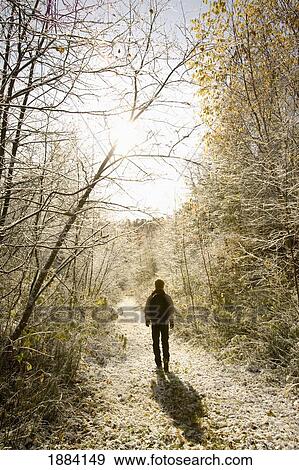 woman walking along an icy path in bright sunlight; thunder bay, ontario, canada View Large Photo Image Stock Photo - woman walking along an icy path in bright sunlight; thunder bay, ontario, canada. Fotosearch