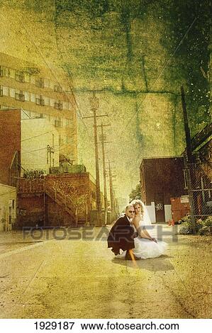 a bride and groom in an urban scene View Large Photo Image Stock Photo - a bride and groom in an urban scene. Fotosearch