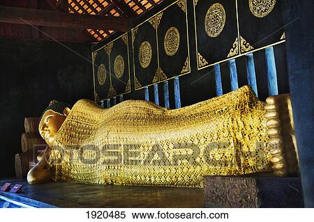 a gold statue of a reclining buddha in chedi luang temple; chiang mai, thailand View Large Photo Image Stock Photography - a gold statue of a reclining buddha in chedi luang temple; chiang mai, thailand. Fotosearch