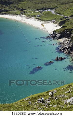 Stock Image - Aerial View Of Keem Beach On Achill Island; County Mayo, Ireland. Fotosearch