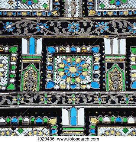 an ornate mosaic of blue, yellow, white and green stone in chedi luang temple; chiang mai, thailand View Large Photo Image Stock Photograph - an ornate mosaic of blue, yellow, white and green stone in chedi luang temple; chiang mai, thailand. Fotosearch