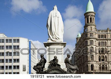 Stock Image - Back Of Queen Victoria Statue At Belfast City Hall; Belfast, County Antrim, Northern Ireland. Fotosearch