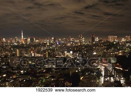 Stock Photo - city skyline at night; tokyo, japan. Fotosearch