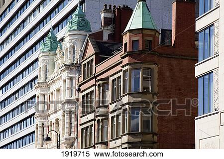 Stock Photography - Contrasting Modern And Older Buildings; Belfast, County Antrim, Northern Ireland. Fotosearch