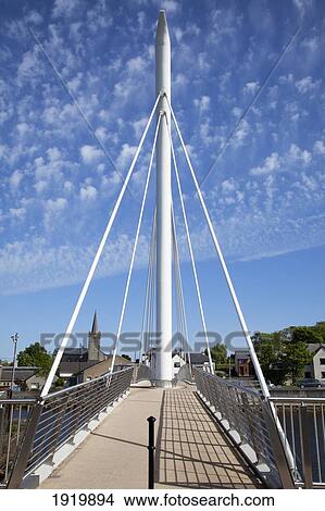 Picture - Detail Of New Modern Pedestrian Bridge; Ballina, County Mayo, Ireland. Fotosearch