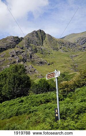 Stock Photo - Hiking Signpost In Valley; Black Valley, County Kerry, Ireland. Fotosearch