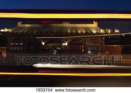 Picture - light trails and motion blur at jingshan park; beijing, china. Fotosearch