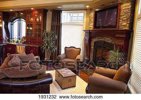 Stock Image - luxurious estate home sitting room; st. albert, alberta, canada. Fotosearch