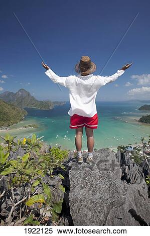 man standing above tropical water; el nido, palawan, philippines View Large Photo Image Stock Photography - man standing above tropical water; el nido, palawan, philippines. Fotosearch