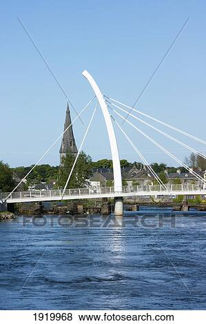 Stock Photo - Modern Pedestrian Bridge; Ballina, County Mayo, Ireland. Fotosearch