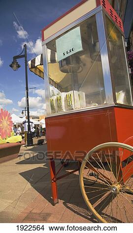 Picture - popcorn vending machine on a city street; st. albert, alberta, canada. Fotosearch