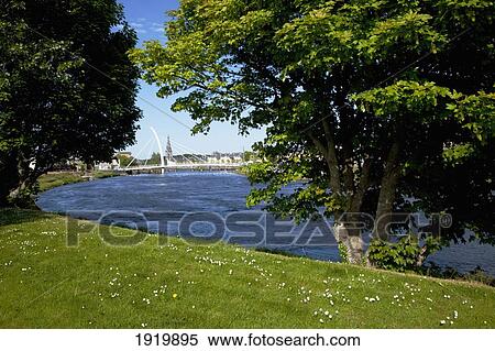 Scenic With New Modern Pedestrian Bridge In Background; Ballina, County Mayo, Ireland View Large Photo Image Stock Photography - Scenic With New Modern Pedestrian Bridge In Background; Ballina, County Mayo, Ireland. Fotosearch
