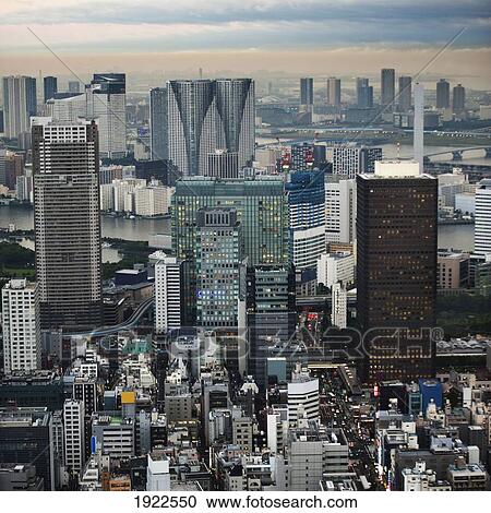 Stock Image - skyline at dusk; tokyo, japan. Fotosearch