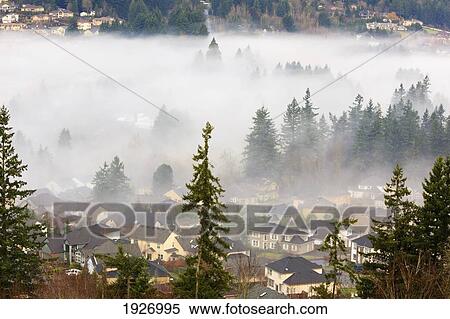 sunrise and morning fog; happy valley, oregon, usa View Large Photo Image Stock Photography - sunrise and morning fog; happy valley, oregon, usa. Fotosearch